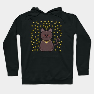 Cute Kawaii Black Cat With Stars Hoodie